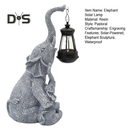 Elephant Solar Lamp Mother Child Elephant Sculpture with Light Waterproof Outdoor Decor Elephant Statue Solar Lights for Garden Lawn Yard