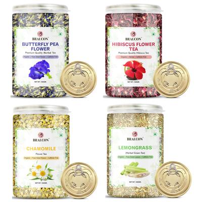 Bralcon Hibiscus Flower Tea + Butterfly Blue Pea Flower + Lemongrass + Chamomile Tea - 50G Each Pack