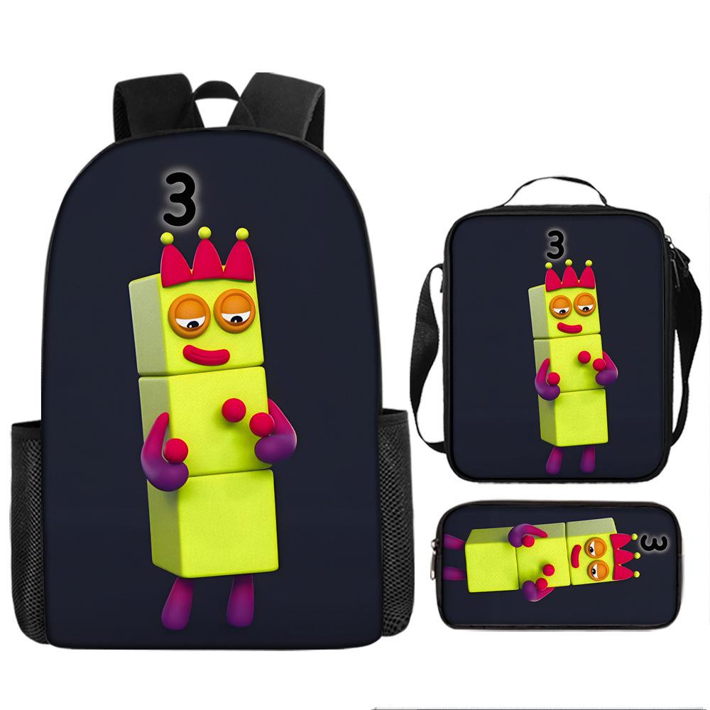 Digital Building Block Numberblocks School Bag Large Capacity Polyester Backpack Satchel Bag Pencil Bag Backpack Three-Piece Set
