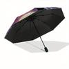 Stained Glass Cat Moon Automatic Folding Umbrella  8 Ribs, Durable Iron Frame, Bright Color Pattern Compact Travel Umbrella, Suitable for Ou