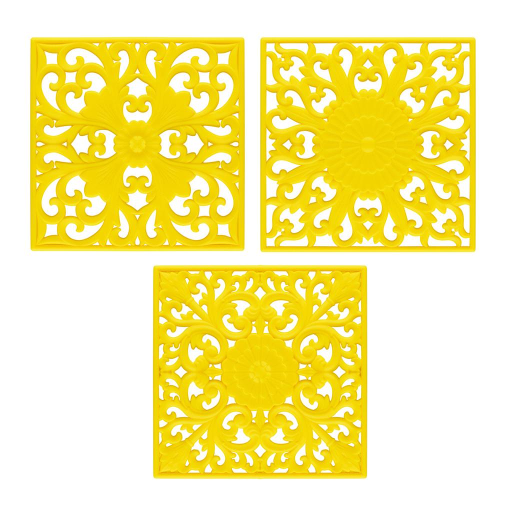 3Pcs/Set 18x18cm Scald Preventing Pot Holder Silicone Pad Hollow Flower Heat Insulation Square Mat