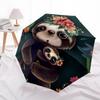 1pc Sloth Floral Automatic Open/Close Umbrella, Portable Folding Umbrella for Travel, Themed Events005