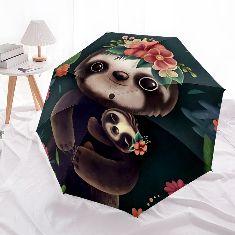 1pc Sloth Floral Automatic Open/Close Umbrella, Portable Folding Umbrella for Travel, Themed Events005