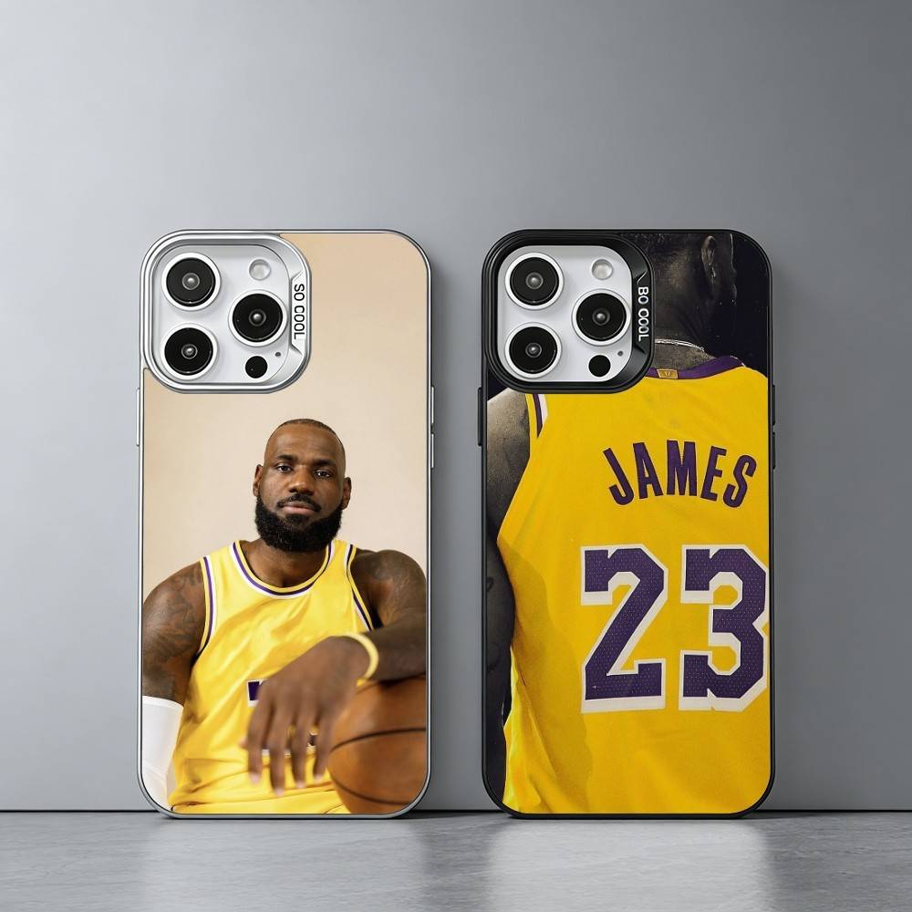 B-Basketball Star L-LeBron James Phone Case For iPhone 17,16,15,14,13,12,11 Plus,Pro Max,XS,Colored silver phone case