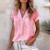 Women's Plain-coloured Button-up Loose-fit Comfortable Casual Fashionable Short-sleeved Top