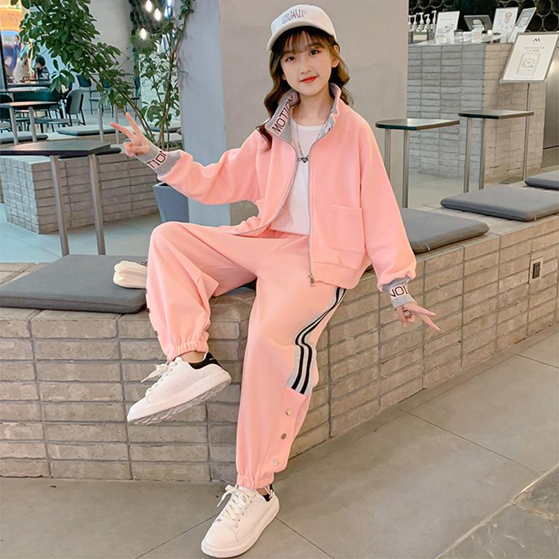 Spring Autumn Teen Girls Clothing Sets Fashion Zipper Sweatshirt + Pants 2Pcs Sports Suit Kids Tracksuit 5 6 8 10 12 14 Year
