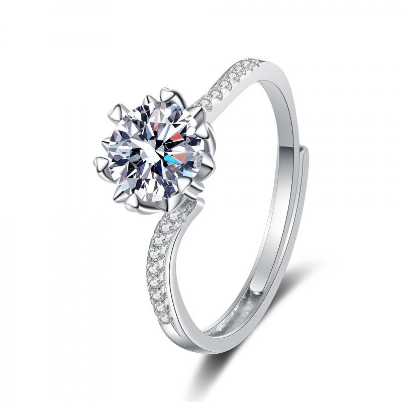 One Carat Six-Prong Moissanite Ring for Women - Internet Celebrity Style Live Broadcast Simulation