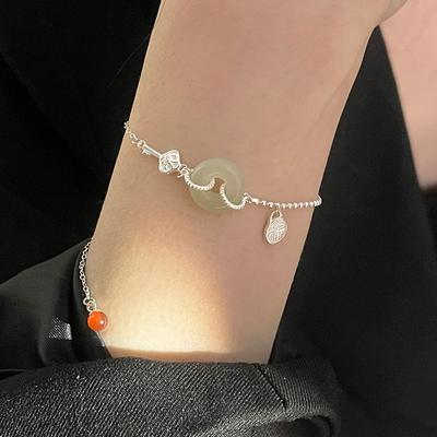 Guochao Hetian Jade Bracelet New Chinese Literary And Cultural Agate Bracelet Light Luxury Key Fu Character Tassel Safety Bracelet