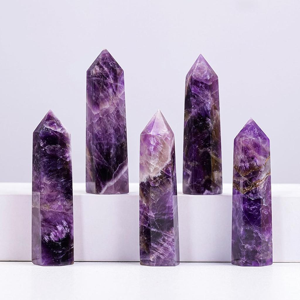 Natural Amethyst Crystal Wand - Healing Pointed Tower for Energy Meditation Chakra Balancing 2.5-3 inch