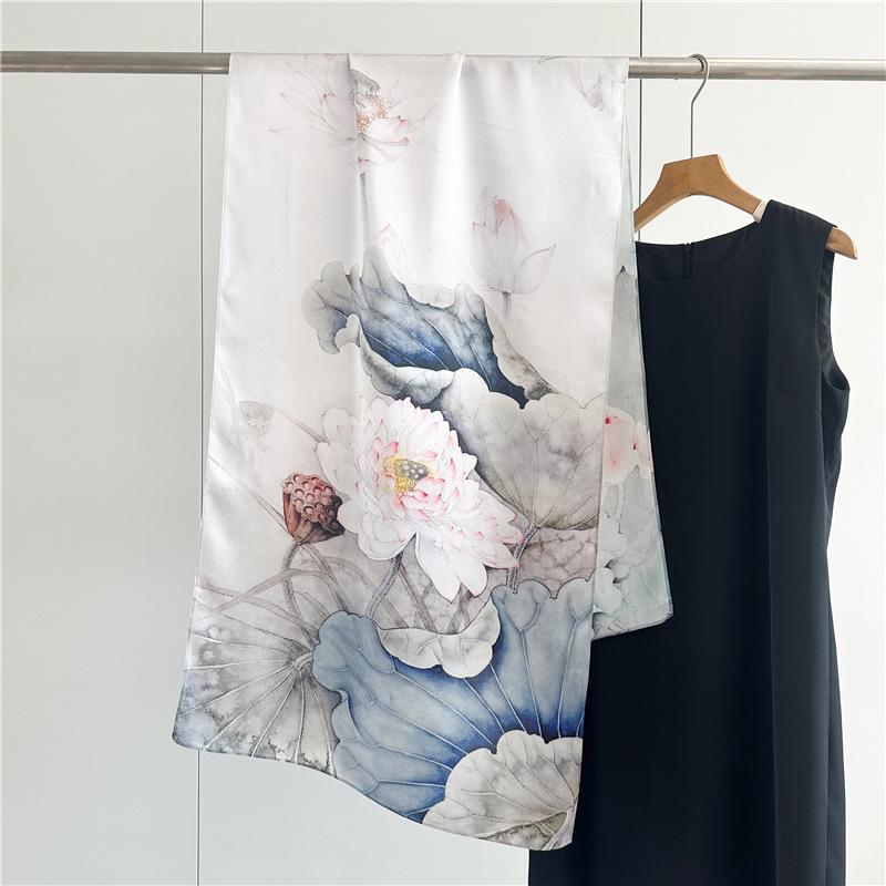 170*53cm Luxury 100% Mulberry Silk Scarf Printed Satin Shawl Lightweight Spring Summer Wrap Elegant  Accessories