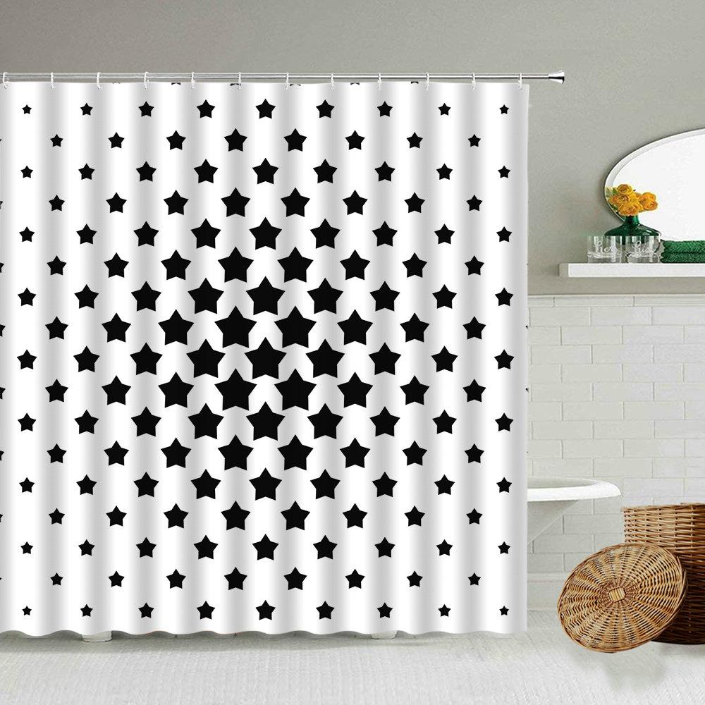 Black and White Checkered Wave Stripe Geometric Shower Curtain Bathroom Waterproof Polyester Curtain with Hook Home Decor