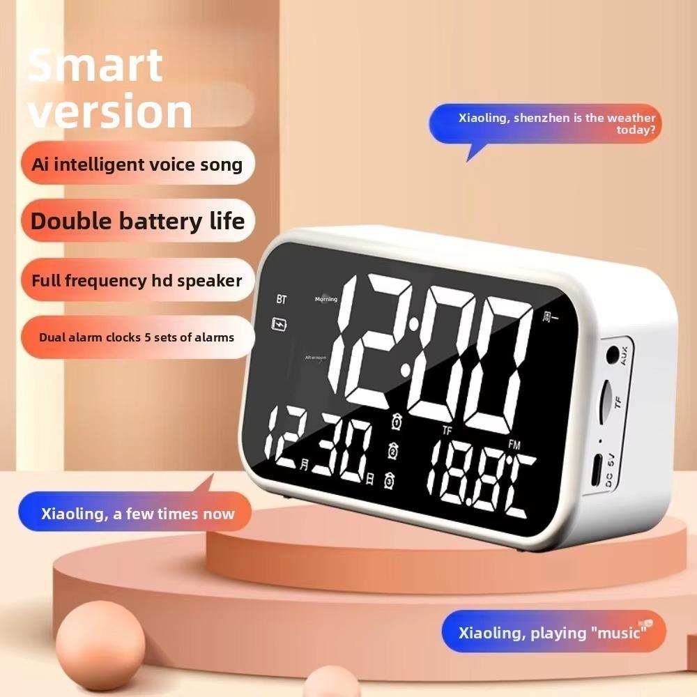 Large Digital Alarm Clock Rechargeable Bluetooth Speaker Smart LED Display Clock  Bedroom