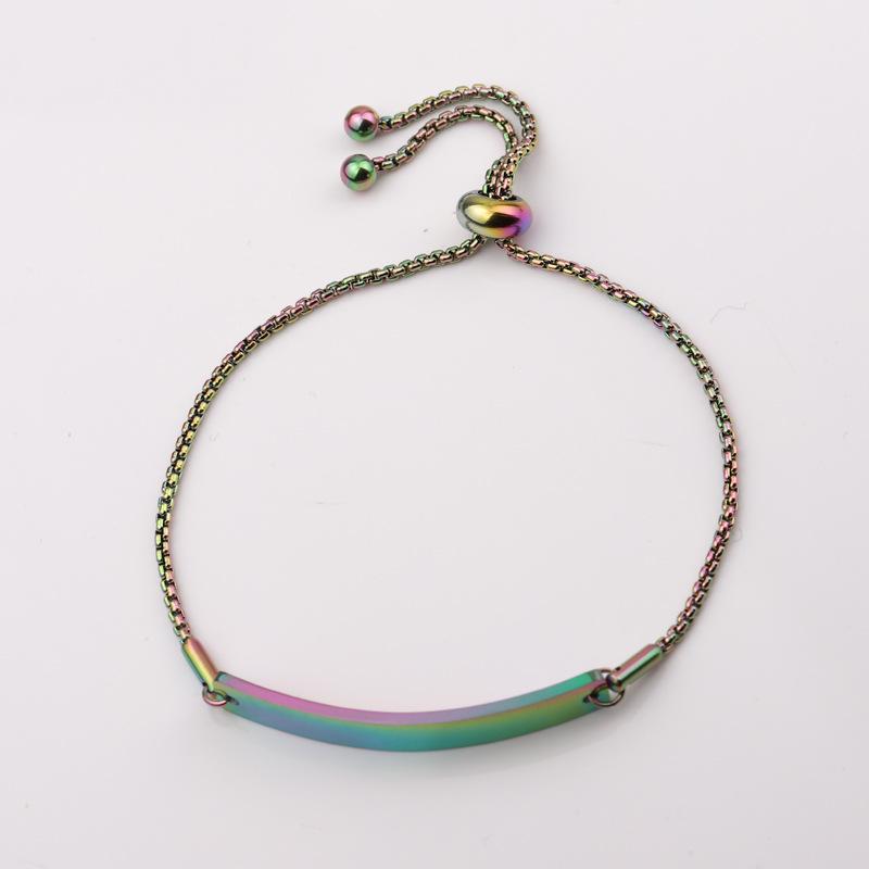 Available: Women's Adjustable Engravable Bracelet - Stainless Steel, Mirror-Polished, Curved Long Bar Design, Noble Temperament.