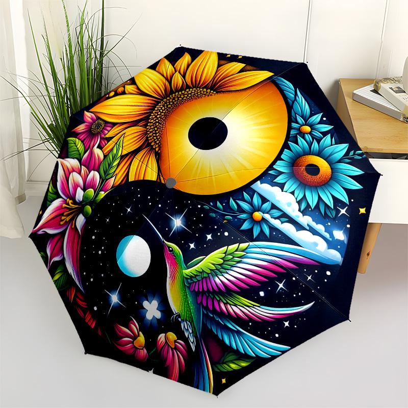 

1pc Yin Yang Harmony Flowers Hummingbird Umbrella with Plastic Handle,Suitable for All Seasons Home Travel Outdoor UmbrellaB1610