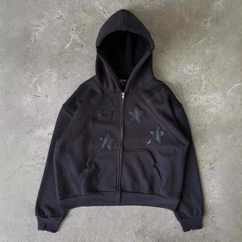 Unisex Kapuzenpullover mit Sternenprint, locker, Streetstyle, Reißverschluss