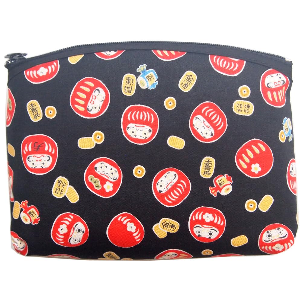 Kyosuke Made in Japan 12 x Carrying Japanese Black Women's Pouch, Approx. 15.5cm, Makeup/Accessories Storage, Case, Pattern, Bracelet, Enkiya, Daruma,