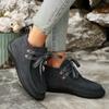 Fashion Fall New Flat Single Shoes Women's Round Toe Suede Lace-up Soft Sole Anti-slip Wear-resistant Low Top Shoes
