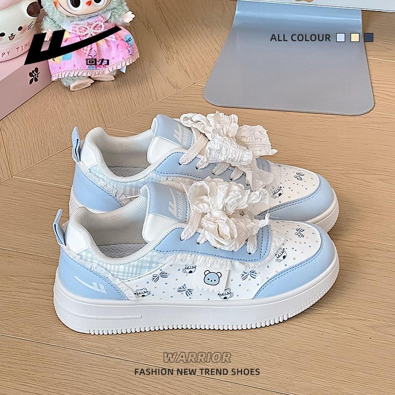 Sky Blue Cute Thick Baseplate Shoes Bow Straps Low Top Autumn Women's Shoes Comfortable Bear Student Shoes