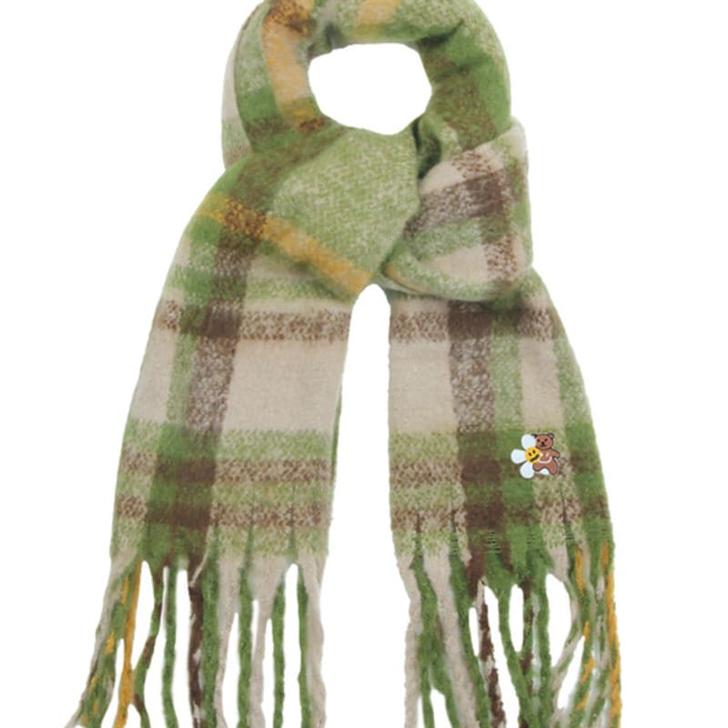

GRAVER [BAG&ACC] Flower Bear Embroidered Bold Check Muffler_Green GREEN