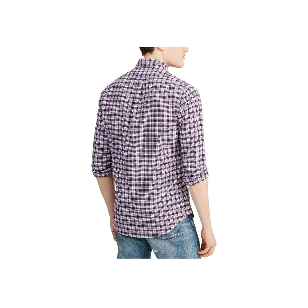 Polo Ralph Lauren Ss24 Xadrez Logotipo Pônei Bordado Manga Longa Camisa Oxford Homem camisas Roxo 710816534-002