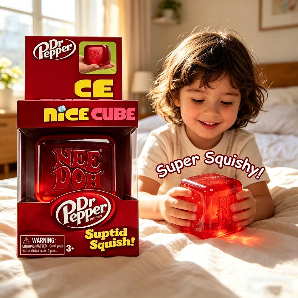 Dr Pepper X Nice Cube Squishy Stress Relief Toy Soft Squeeze Fidget Cube for Kids & Adults Anxiety Relief Sensory Toy