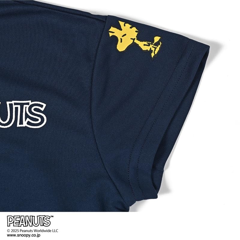 DELSOL X PEANUTS Snoopy Collaboration Short Sleeve Mock Neck Shirt (JP, Alphabet, M, NAVY)