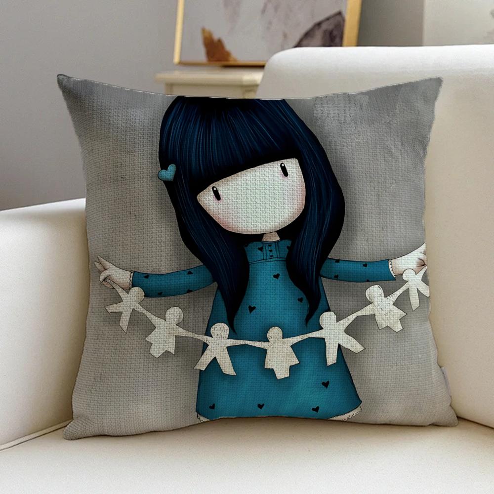 S-Santoro Gorjuss Cushion Cover Cushion Cover Pillowcase, Anti-Mite Invisible Zipper, Linen Sofa Cushion