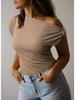 2026 European & American Off-Shoulder Cinched Waist Fashion Pullover Women's T-Shirt