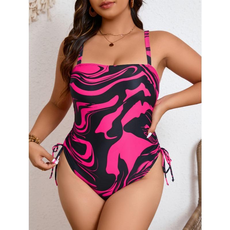 Women Plus Size Tight One Piece Digital Print Adjustable Strap Fashion Swimsuit