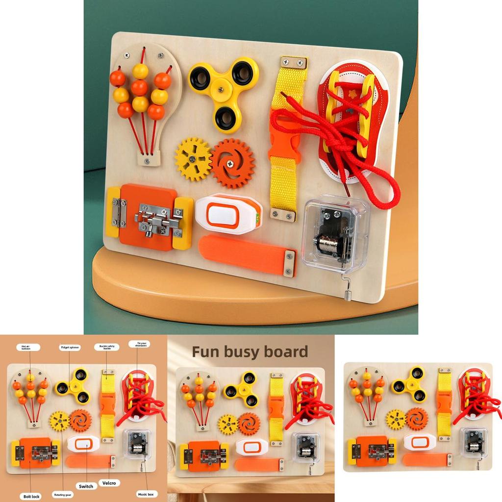 Wooden Music Box Fingertip Gyro Safety Buckle Game Board Children Puzzle Toy For Skill Development