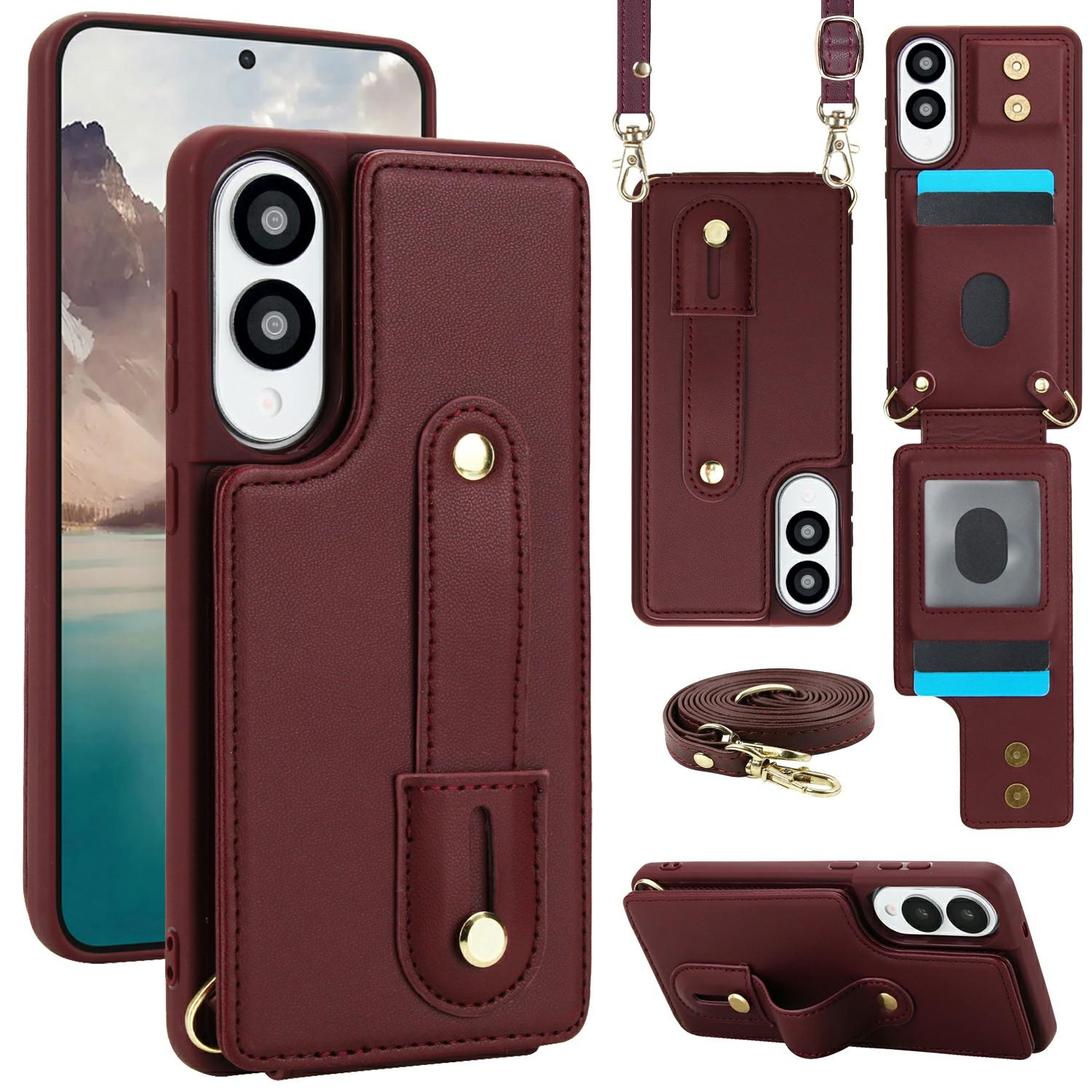 

Для Samsung Galaxy S25 Edge Чохол-підставка Слоти для карток Шкіряне покриття ТПУ Чохол з плечовим ремінцем Wine Red