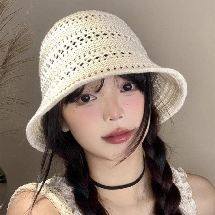 Cotton Yarn Crochet Bucket Hat Soft Breathable Unisex Cap Beach Vacation Sun Cap For Beach Travel Daily Use