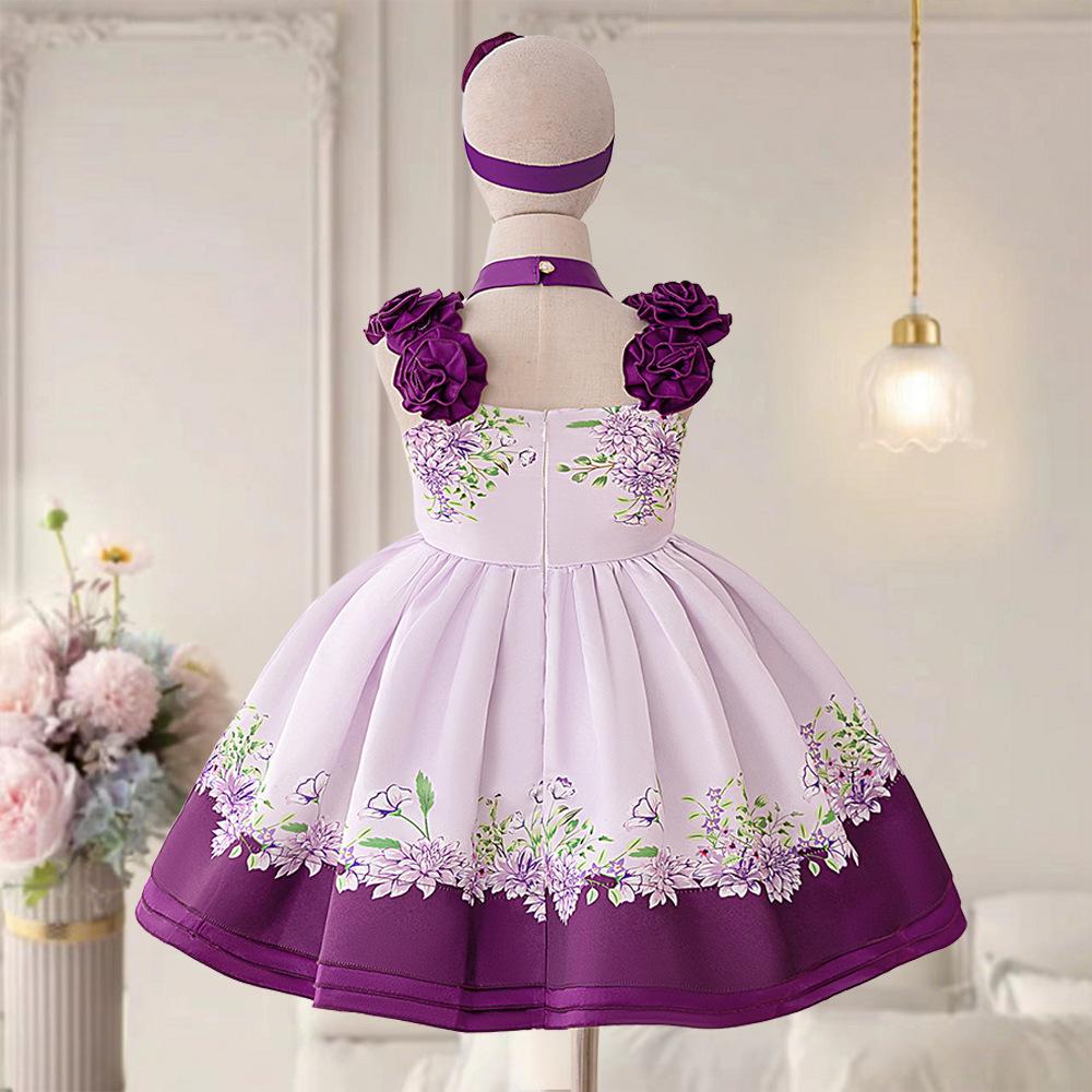Flower Girl Princess Dress For Weddings Summer Kid Formal Bow Long Gown For School Evening Party Children New Year Cloth L6016