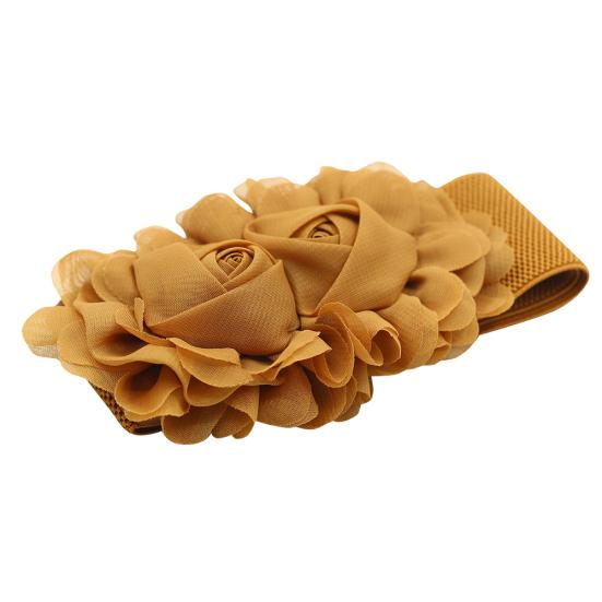 Women's Fashion Double Rose Flowers Elastic Stretch Waist Belt Wide Stretch Waistband