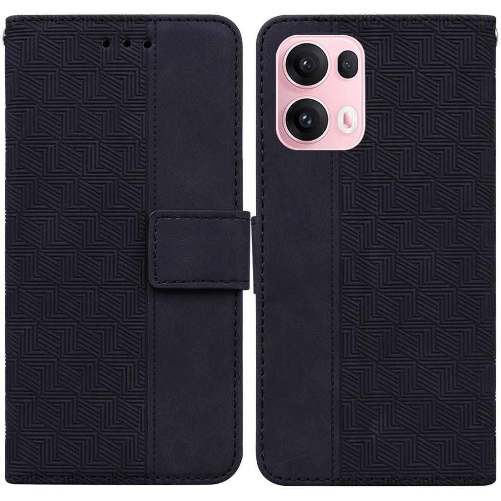 For Oppo Reno13 Pro 5G Case Geometry Pattern Leather Wallet Phone Cover with Wrist Strap