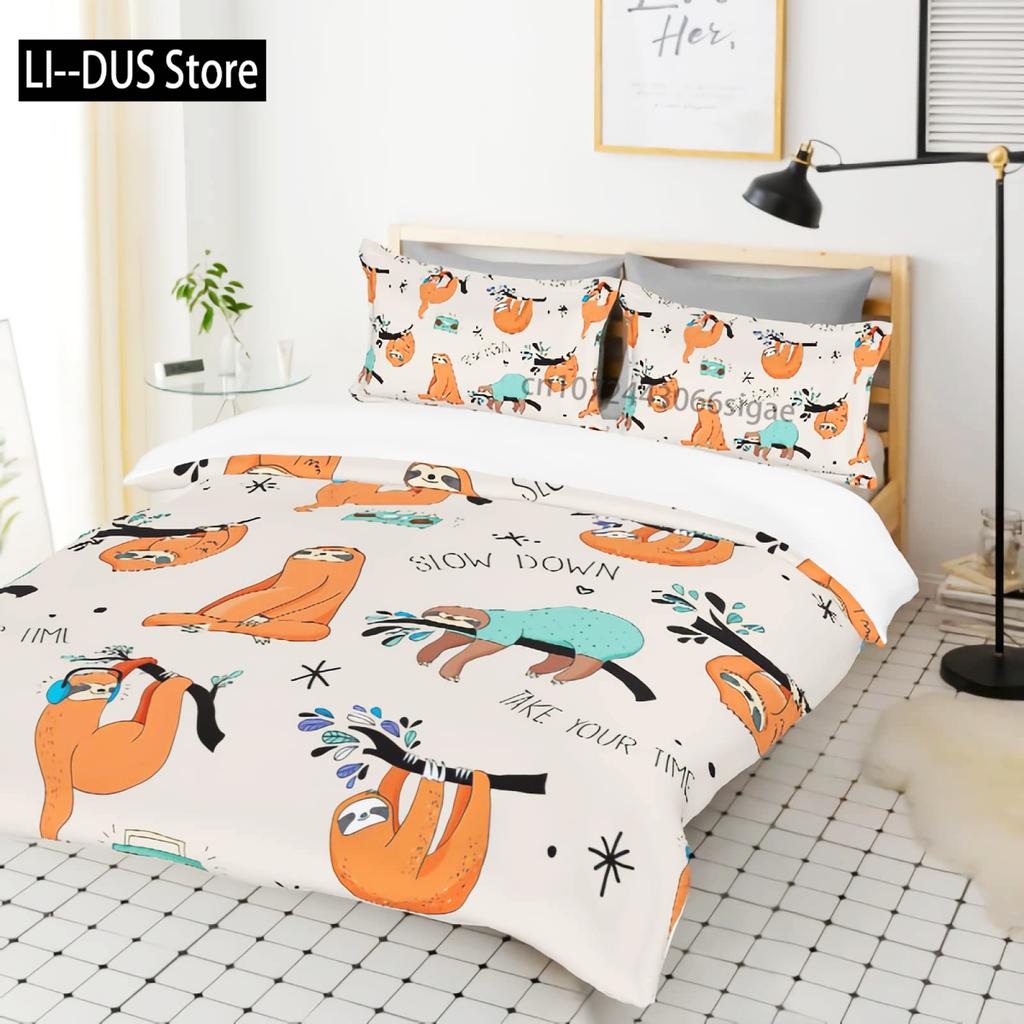 Sloth Bedding Set King SizeCartoon Duvet Cover Set for Kids Girls BoysSloth Pattern Comforter Cover1 Quilt Cover 3 Pieces