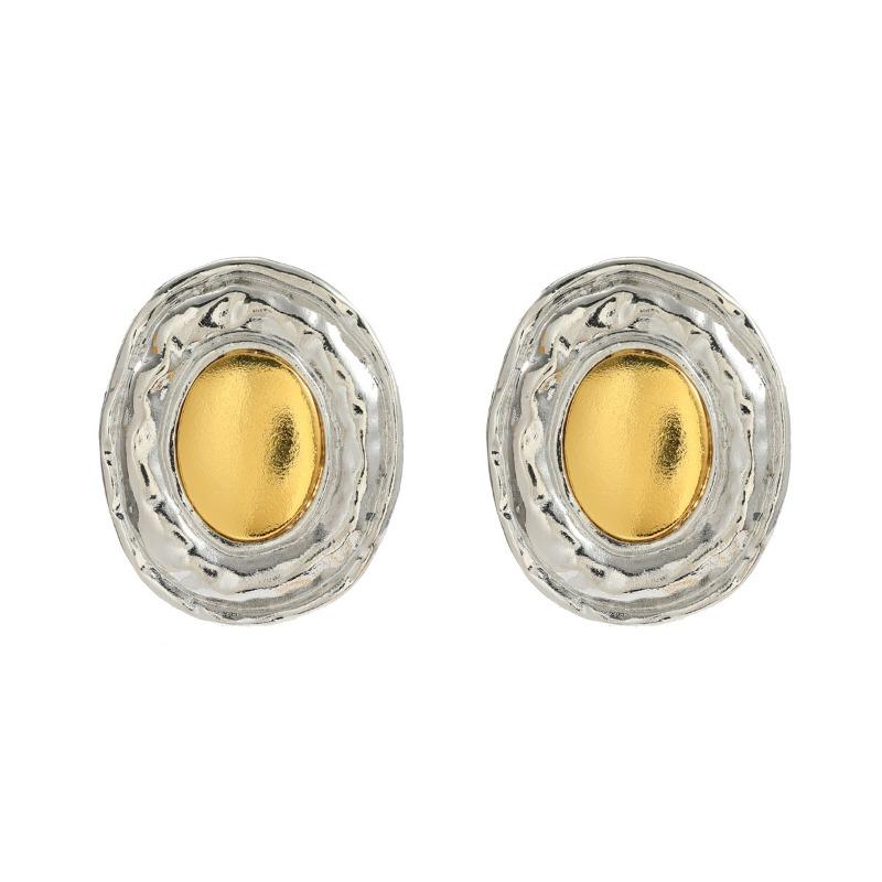 Summer Alloy Earrings European and American Exaggerated Earrings Women's Round Metal Feeling Gold and Silver Color Matching Earrings
