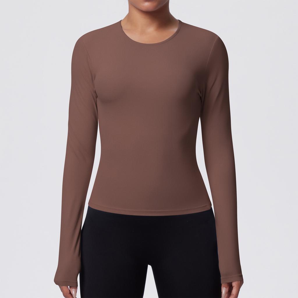Women's Fashionable Color Slim Fit Long Sleeved Breathable Yoga Suit T-shirt Running Training Fitness Top
