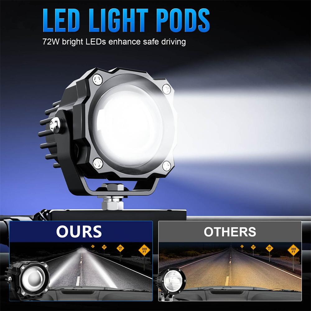 2PCS 72w LED Light Pods Offroad Driving Fog Lamp Flood Beam For ATV UTV Truck