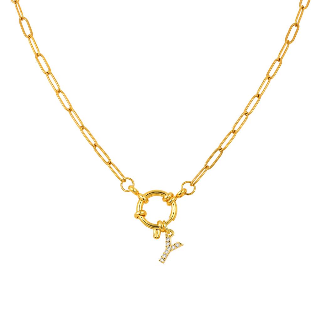 Stainless Steel Plated 18K Gold Stylish Simple Small Square Chain Bubble Buckle Copper 26 Letter Necklace Nc-1887