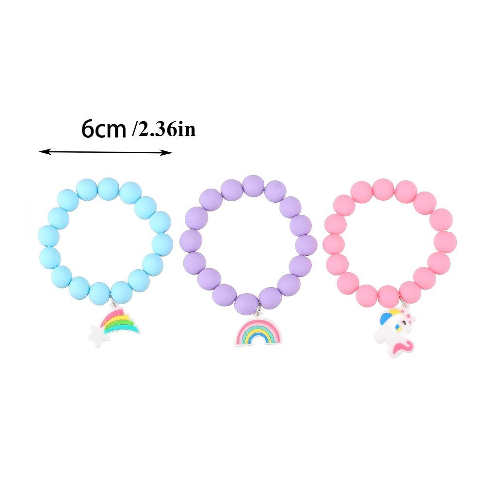 3 Children's Cute Sunflower Rainbow Unicorn Beaded Bracelets, Outer Diameter 6cm/2.36in