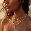 Handgefertigter mehrschichtiger gestapelter Choker aus Reiskörnern für Damen Einfacher Seestern-Muschel-Anhänger Halskette Bohemian Strand Schmuck Geschenke