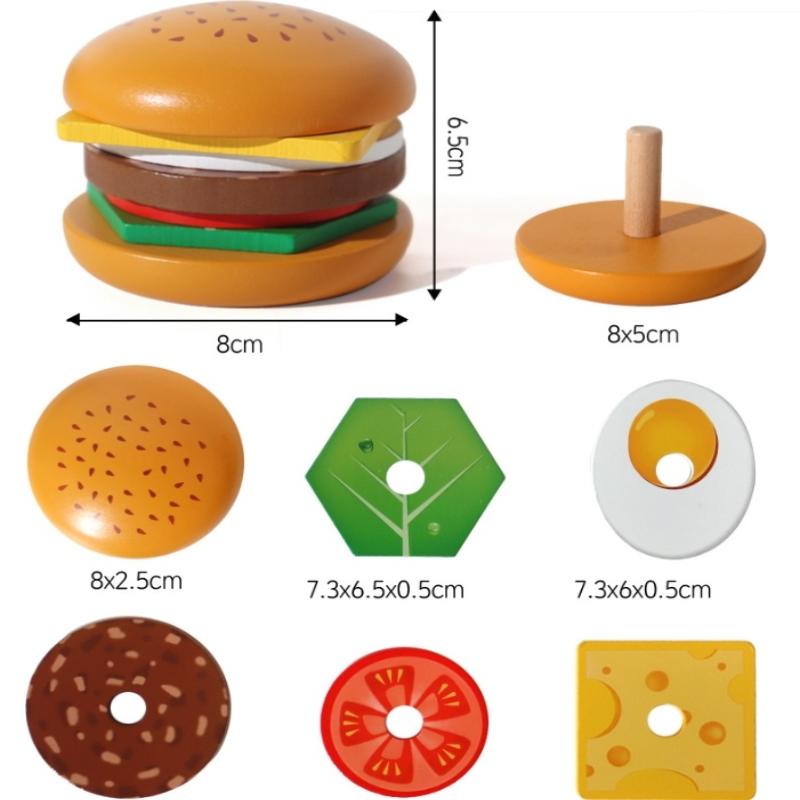 Wooden Sandwich Burger Sorting Stacking Toys Simulated Kitchen Toys Kids Preschool Education Toy