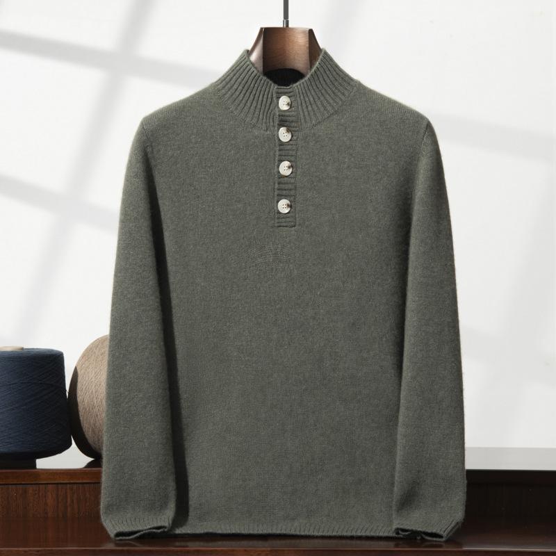 Seven-pin Double-strand Thickened Cashmere Sweater Buckled Semi-turtleneck Knitted Loose and Thin To Keep Warm