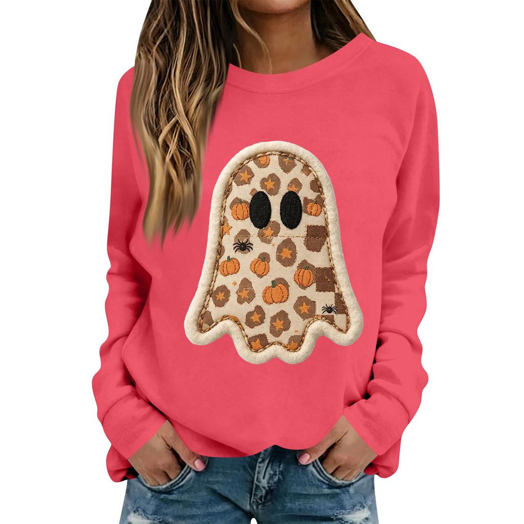 Women's Fashion Casual Long Sleeve Christmas Print Neck Top for Holiday