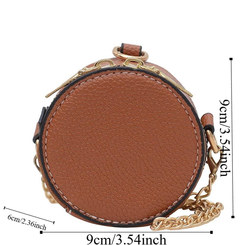 Elegant Chain Small Round Pouch Anti-splash Water Vintage Lipstick Hanging Neck Bag Mini Solid Color Detachable Coin Purse