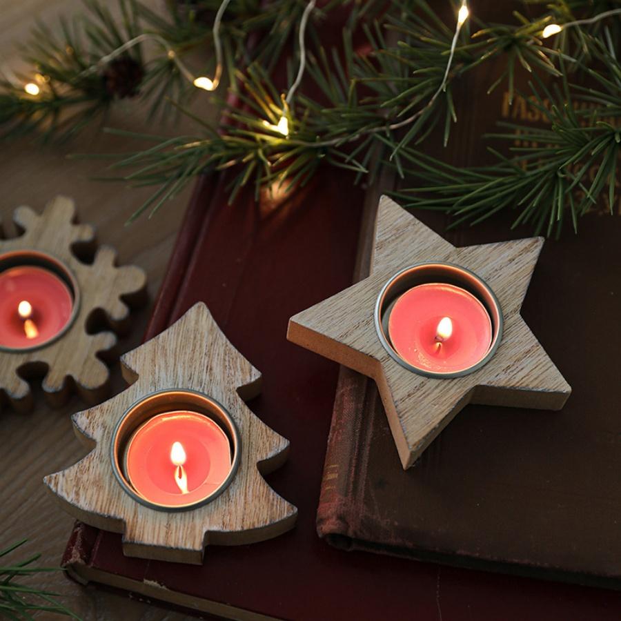 1 Christmas Tree Snowflake Wooden Candlestick Christmas Party Home Desktop Holiday Decoration Christmas Gift