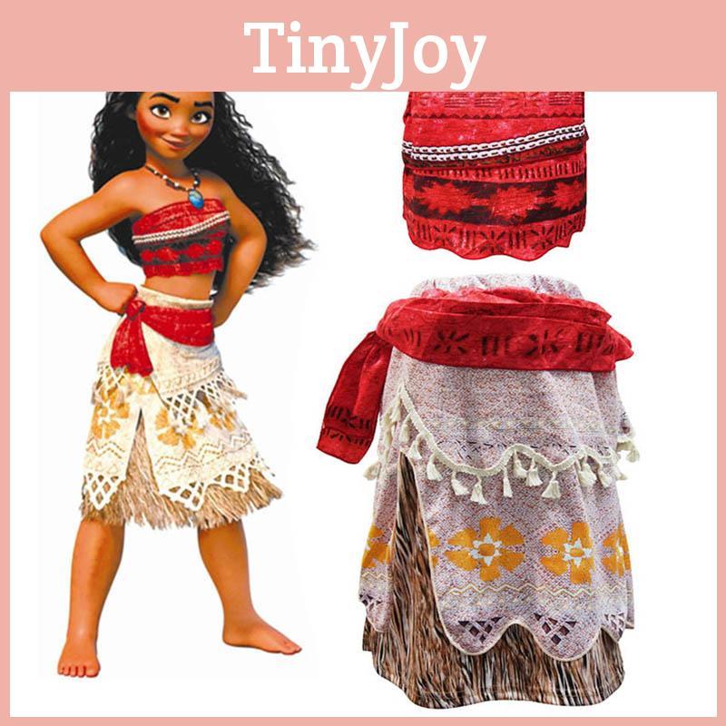 Princess Moana Cosplay Costume Set For Little Girls With Hawaiian Style Features