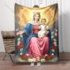 1PC Virgin Mary and Child Statue Print Believer Pray Blanket Warm Soft Flannel Material Suitable for All Seasons Luxurious Gift