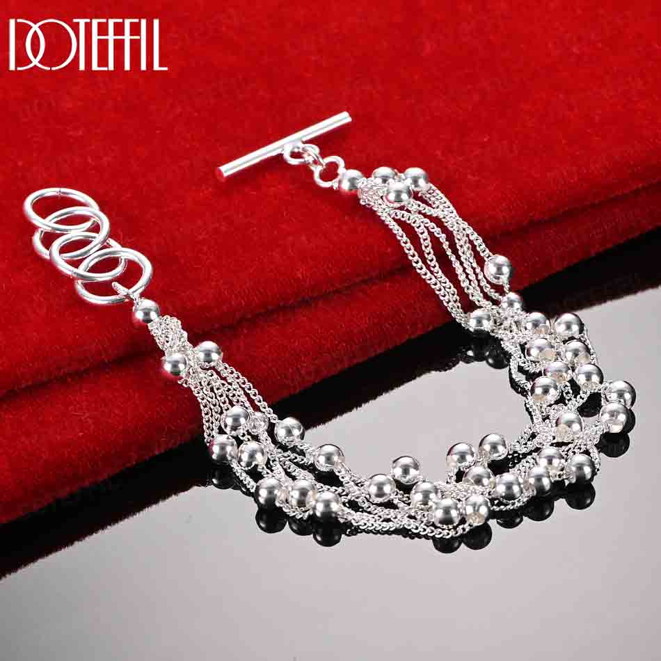 Bracelet Romantique Multi-Chaînes en Argent Sterling 925 avec Perles Raisin Bijoux de Mariage